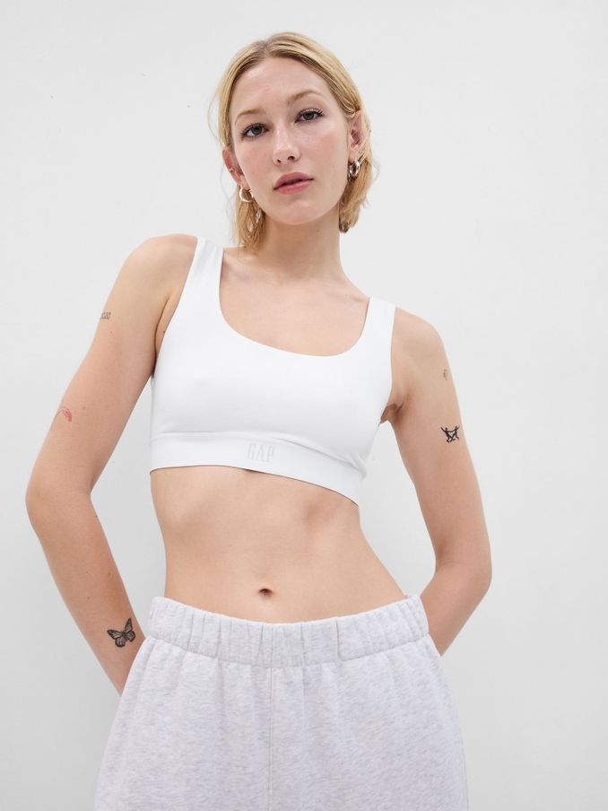White Organic Stretch Cotton Logo Bralette (K93385) | £20
