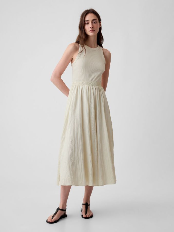 Natural Cotton Sleeveless Midi Dress (K93402) | £27