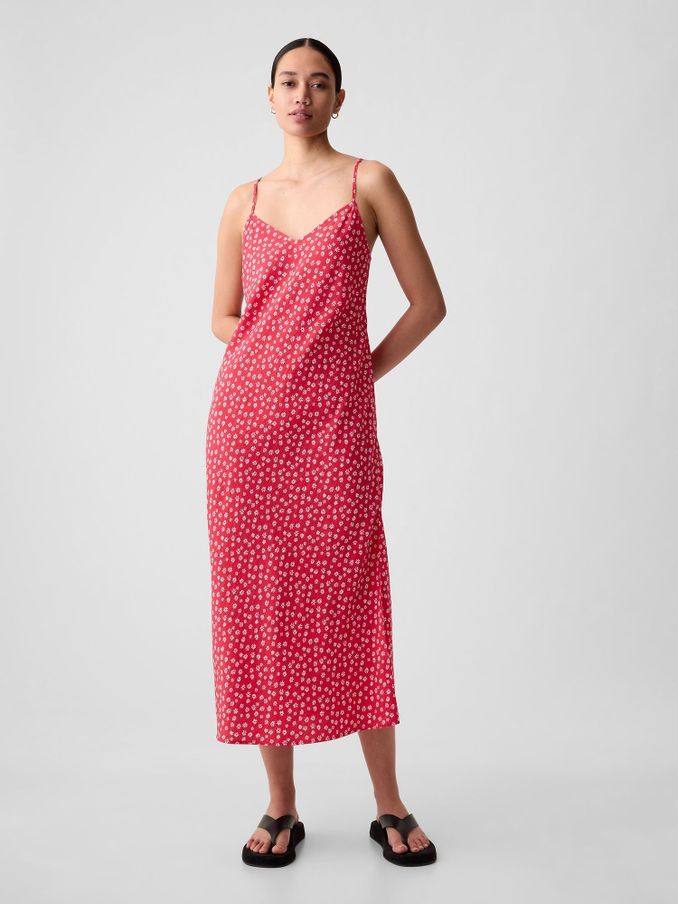 Red Floral Slip Midi Dress (K93403) | £20