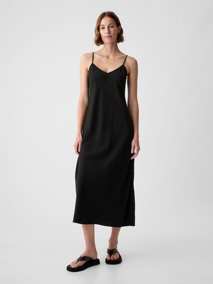 Black Slip Midi Dress (K93422) | £20