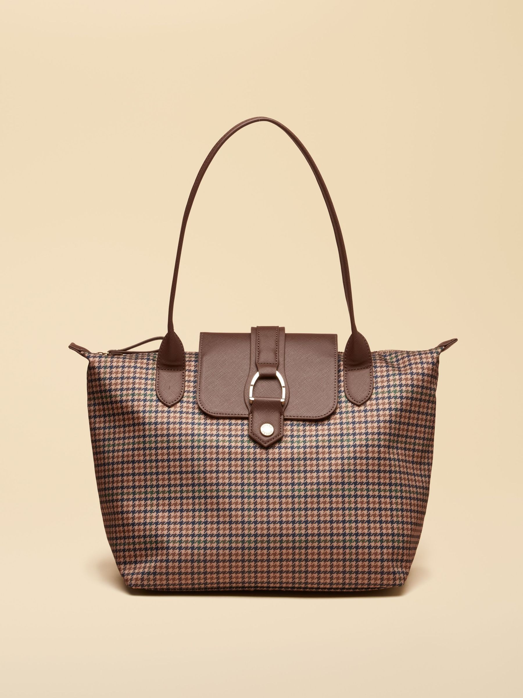 Neutral Check - Zip Top Shopper Bag