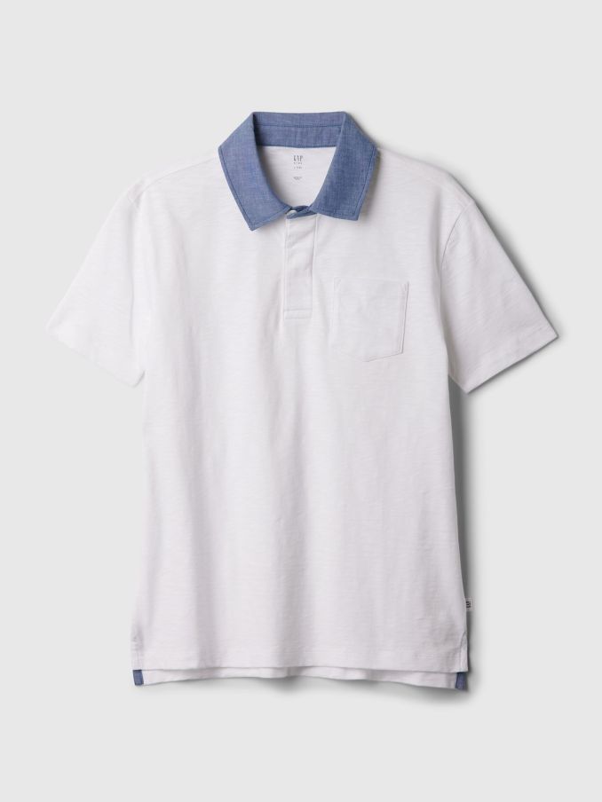 White Chambray Collar Short Sleeve Polo Shirt (4-13yrs) (K93832) | £7