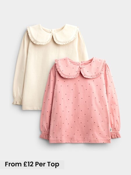 Rose Pink Spot - 2-pack Long Sleeve Frill Collar Tops