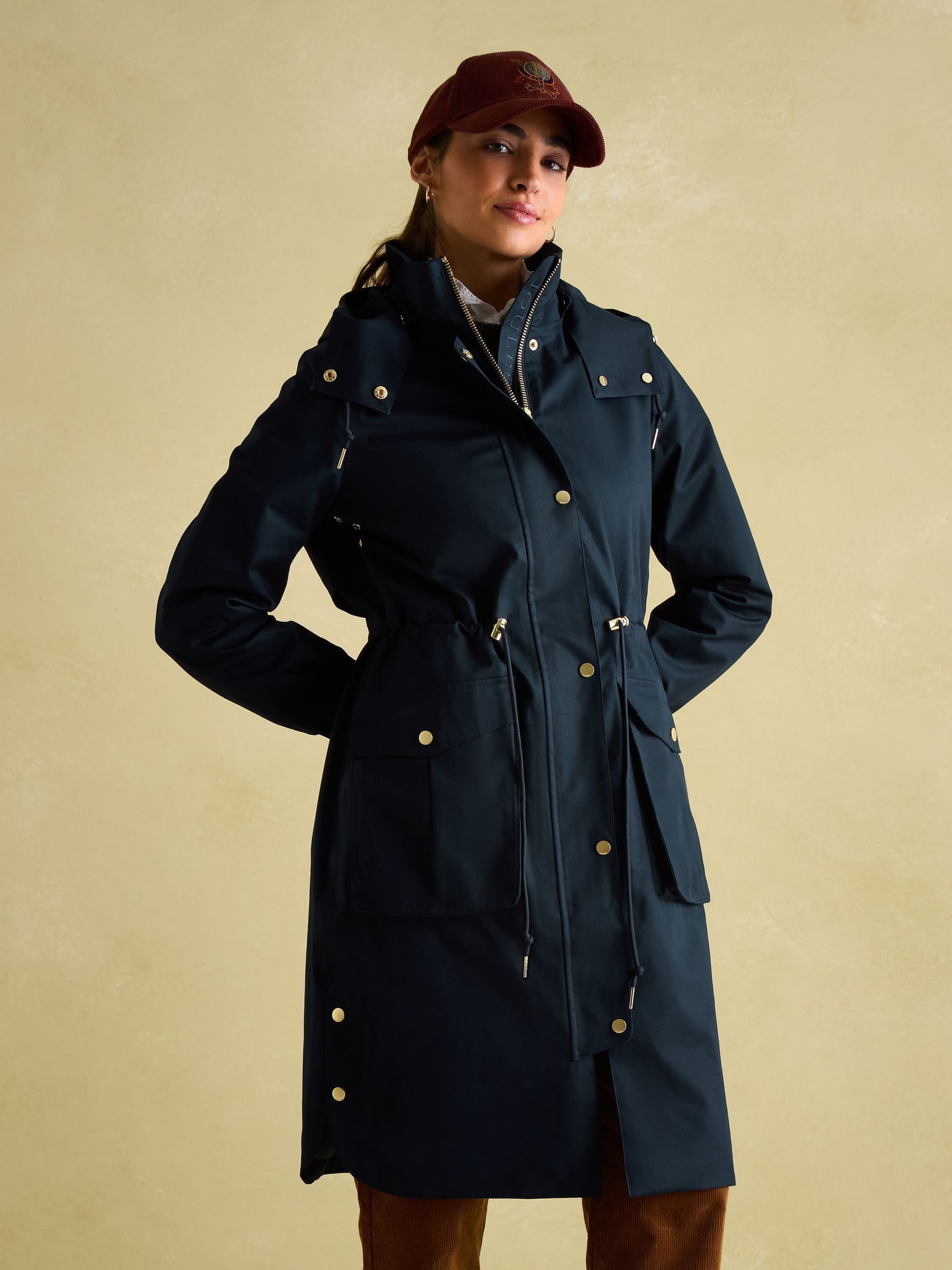 Harpsden Navy Blue Waterproof Long Raincoat with Hood