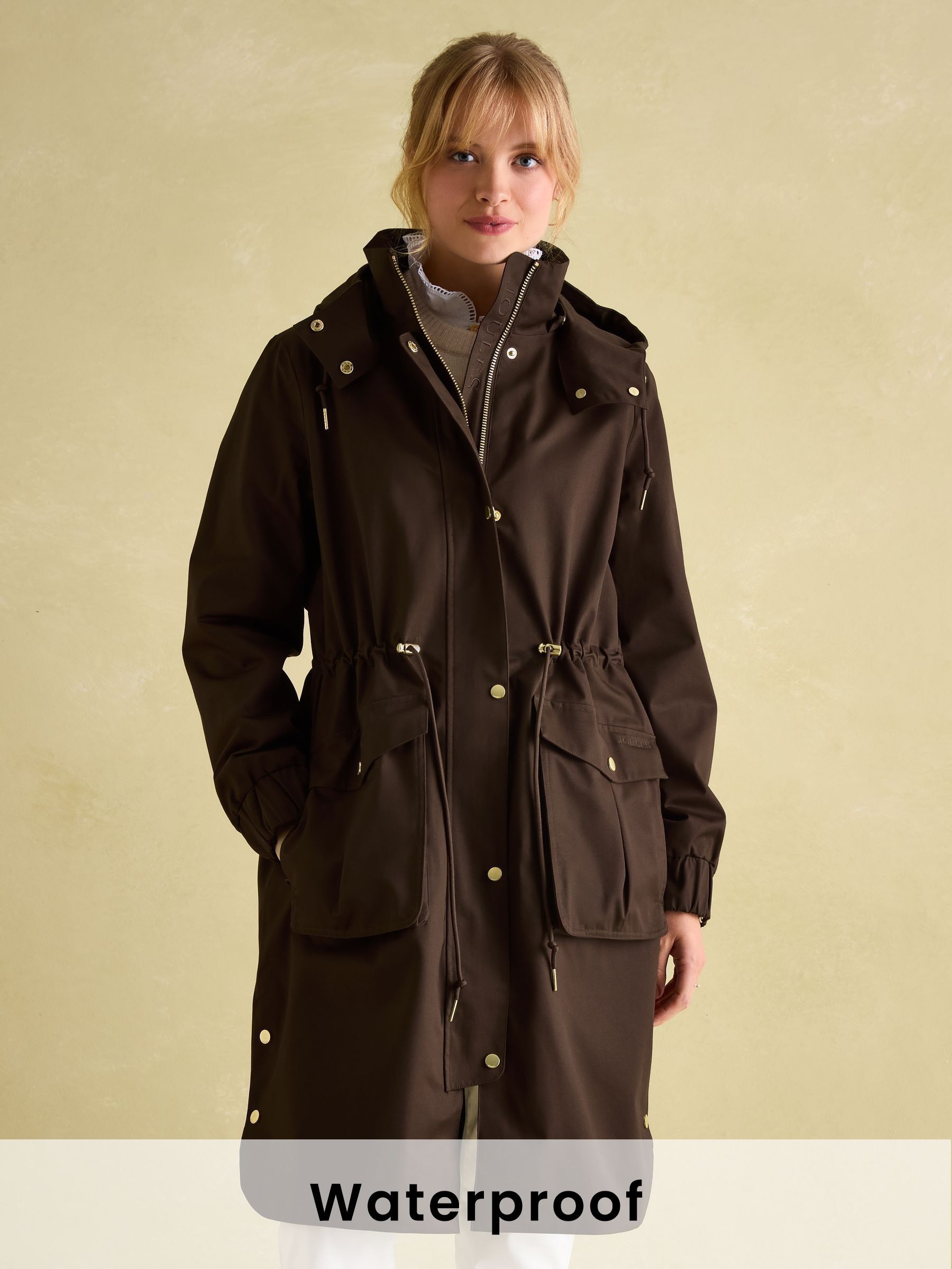 Harpsden Brown Waterproof Long Raincoat with Hood (K97286) | £111