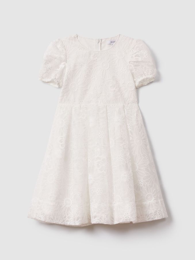 13-14 yrs Lace Puff Sleeve Dress in Ivory (K97790) | £35
