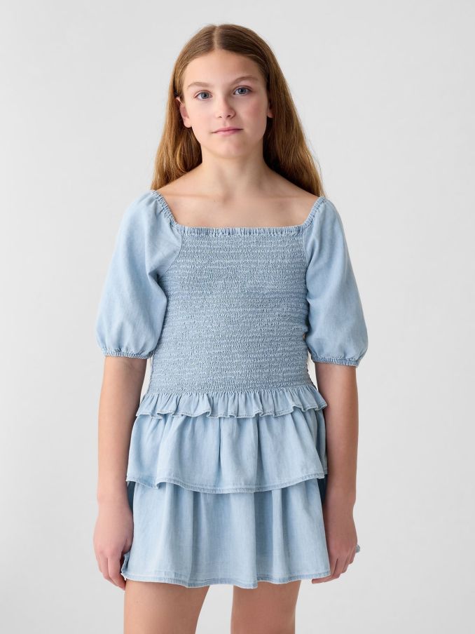 Blue Smocked Denim Dress (4-13yrs) (K98603) | £12