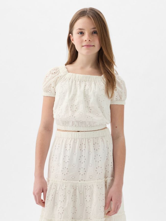 White Floral Puff Sleeve Top (4-13yrs) (K98637) | £7