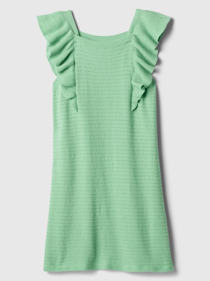 Green Cotton Knit Ruffle Sleeve Dress (K98638) | £12