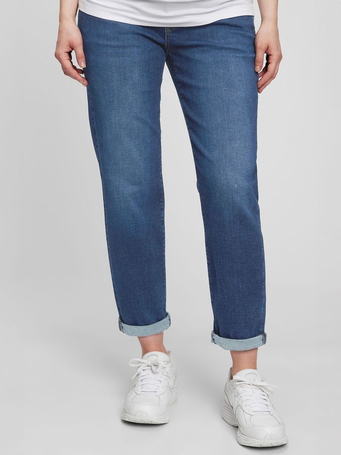 Mid Wash Blue Maternity Over The Bump Girlfriend Jeans (L00891) | £24