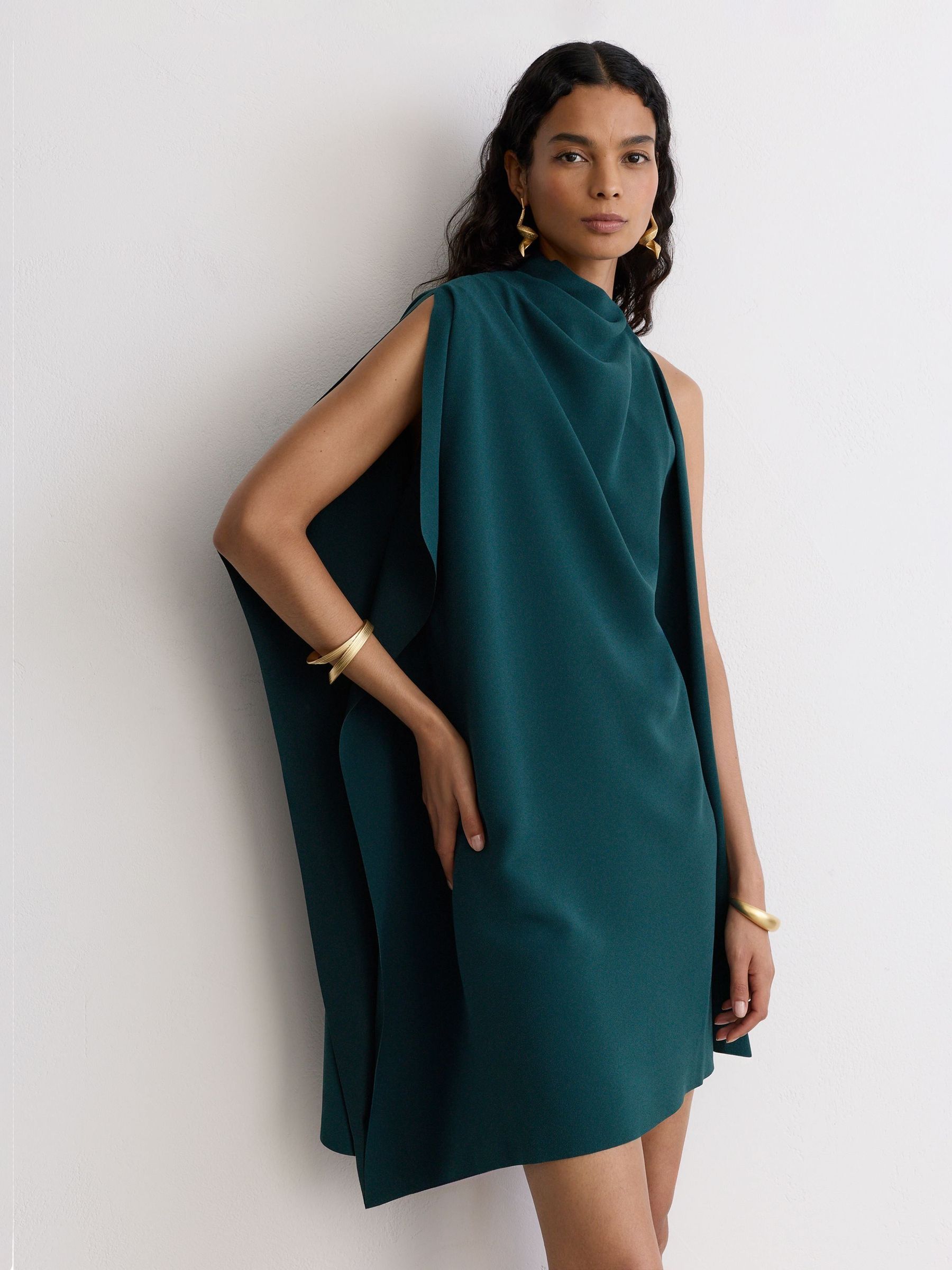 Teal Green - One-shoulder Draped Mini Dress