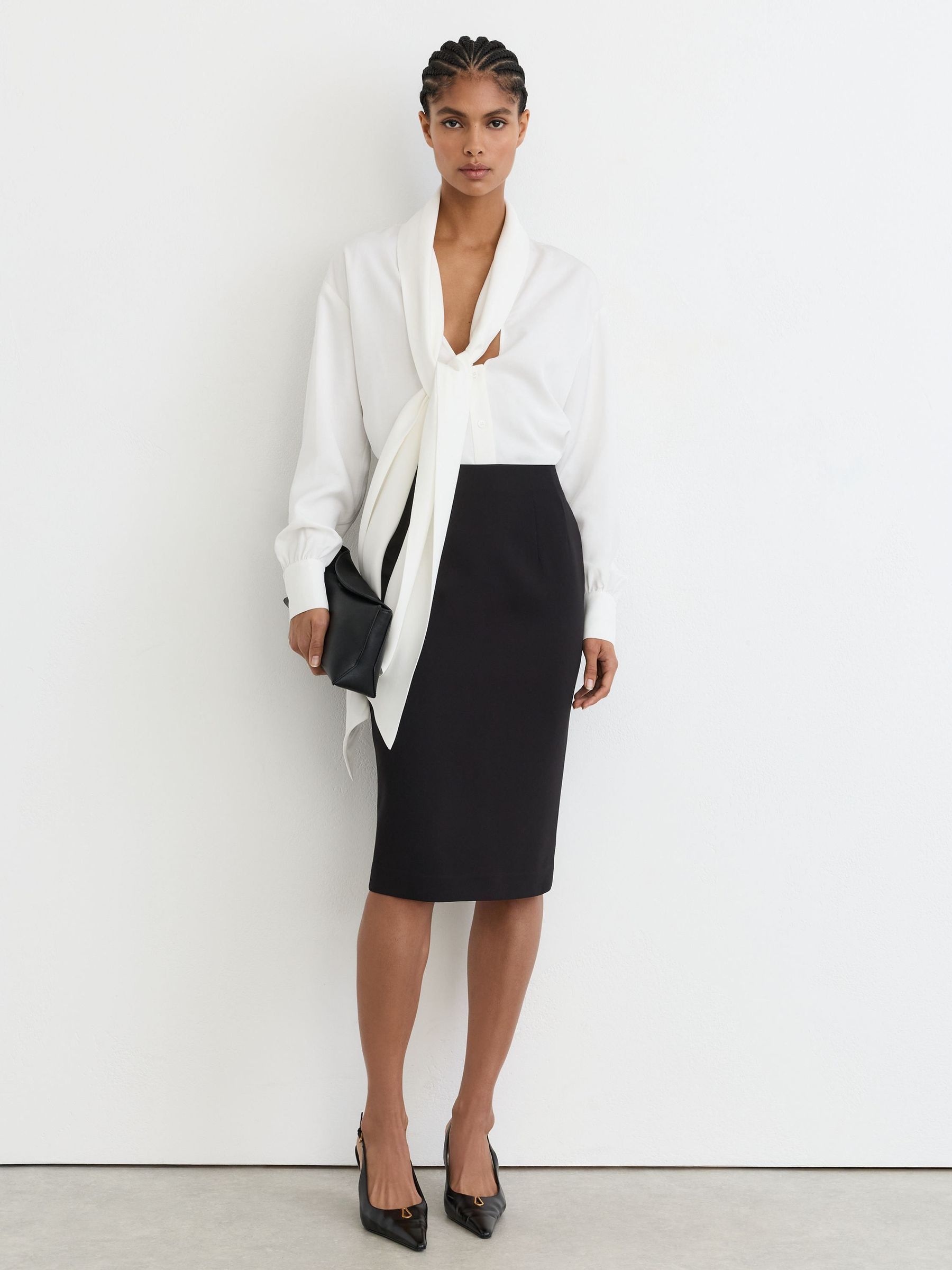 Black - High-rise Pencil Midi Skirt