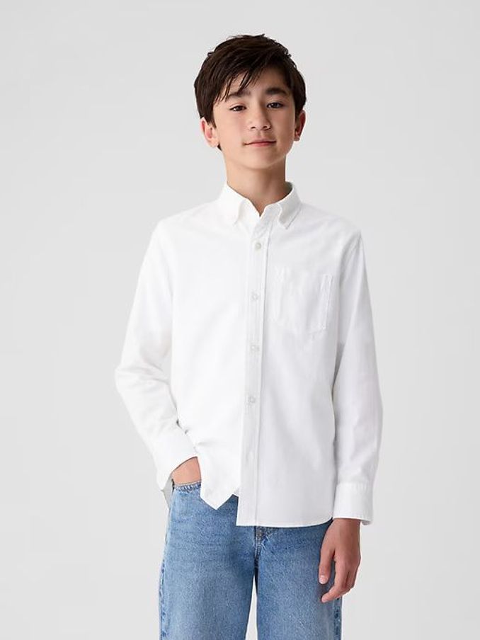 White Cotton Long Sleeve Pocket Oxford Shirt (4-13yrs) (L15392) | £18