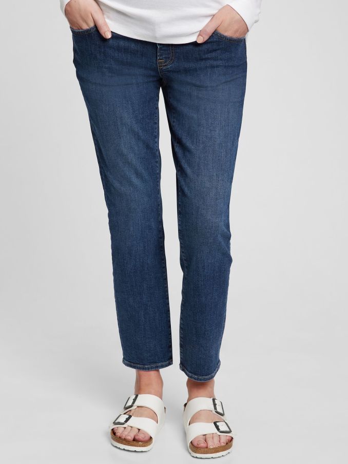 Dark Wash Blue Maternity True Waistband Full Panel Vintage Slim Jeans (L19591) | £24