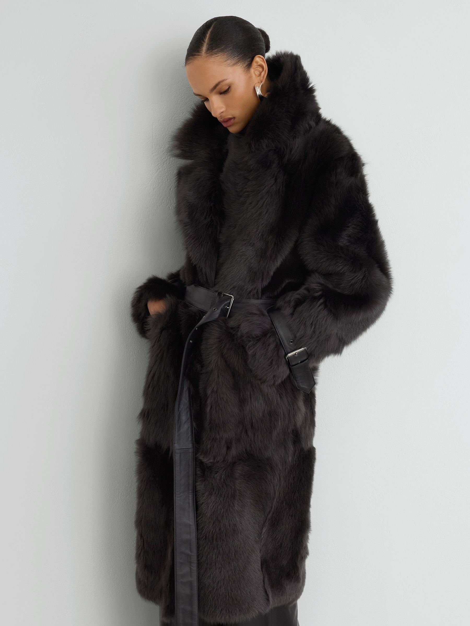 Grey - Atelier Shearling Belted Long Coat