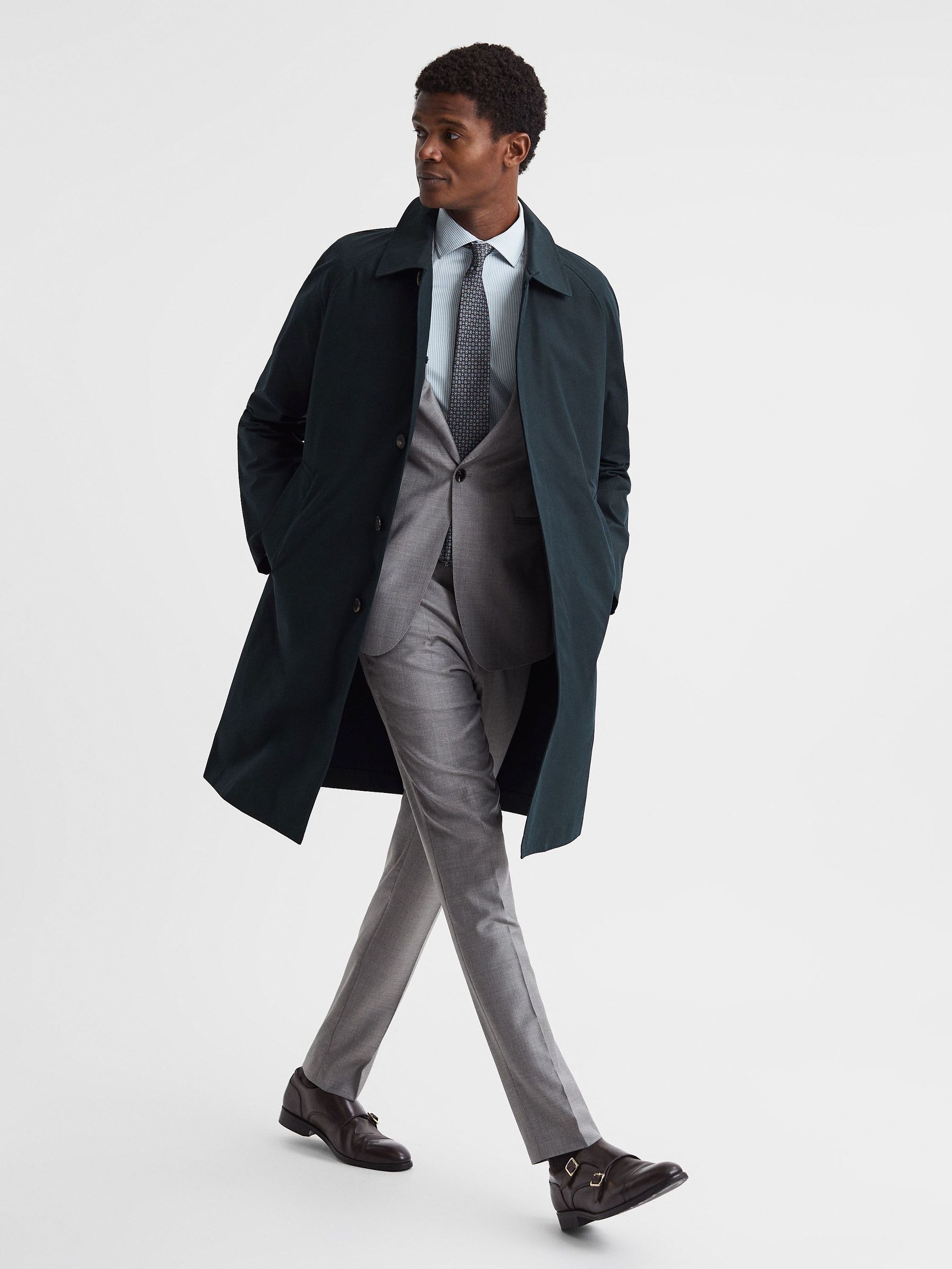 Private White Mid-Length Mac in Navy (M32537) | £279