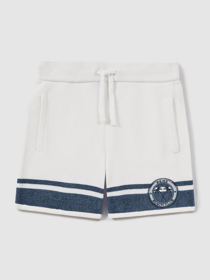 Teen Velour Drawstring Shorts in Optic White/Airforce Blue (M49034) | £23