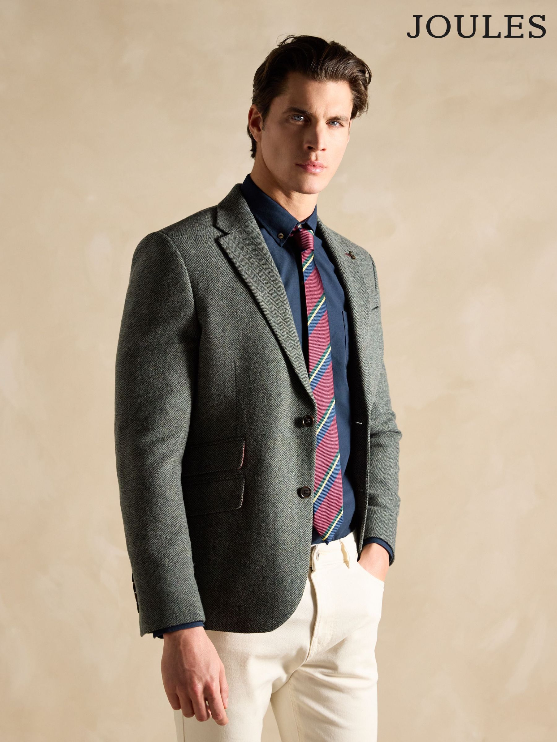 Dark Green Herringbone Texture Slim Fit Blazer (M52007) | £170