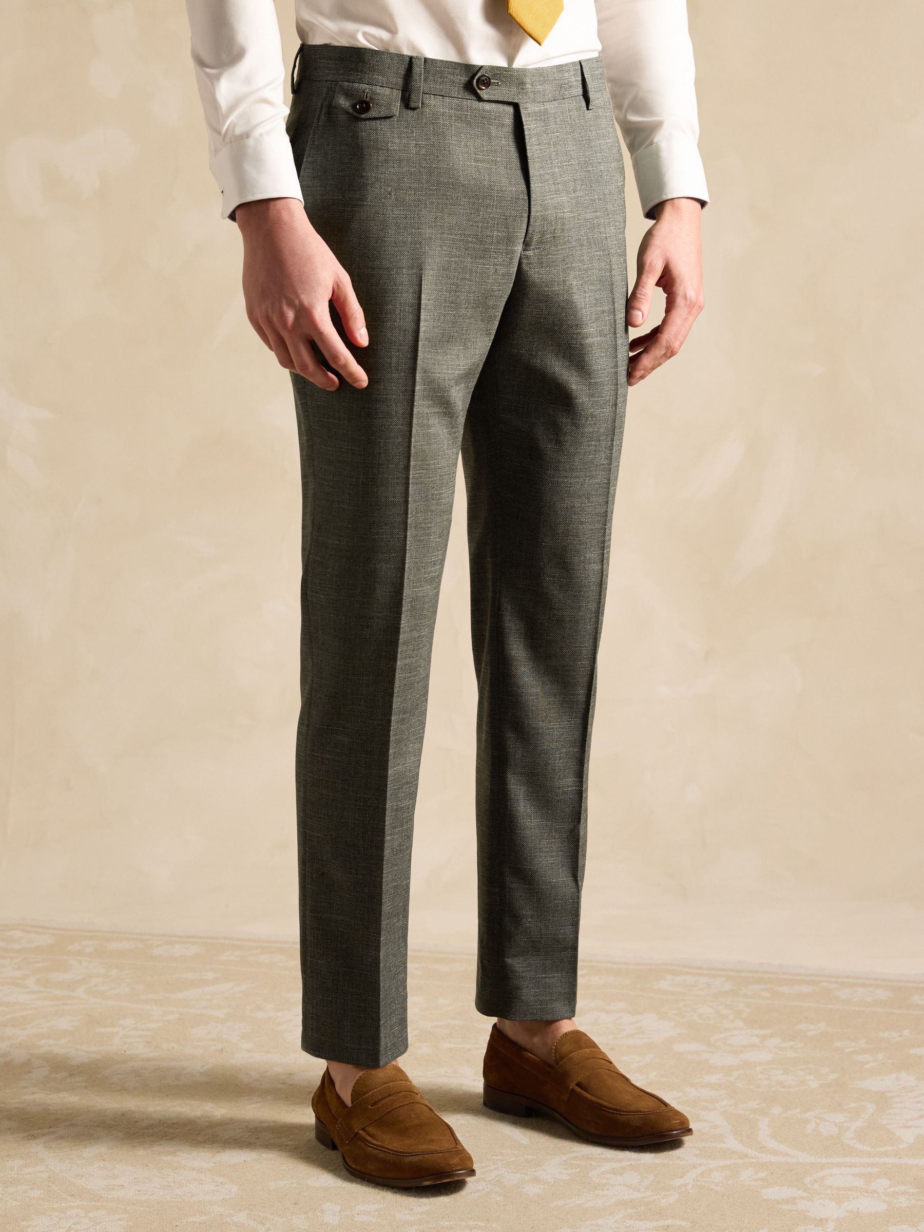 Green Slim Textured Suit Trousers (M52009) | £65