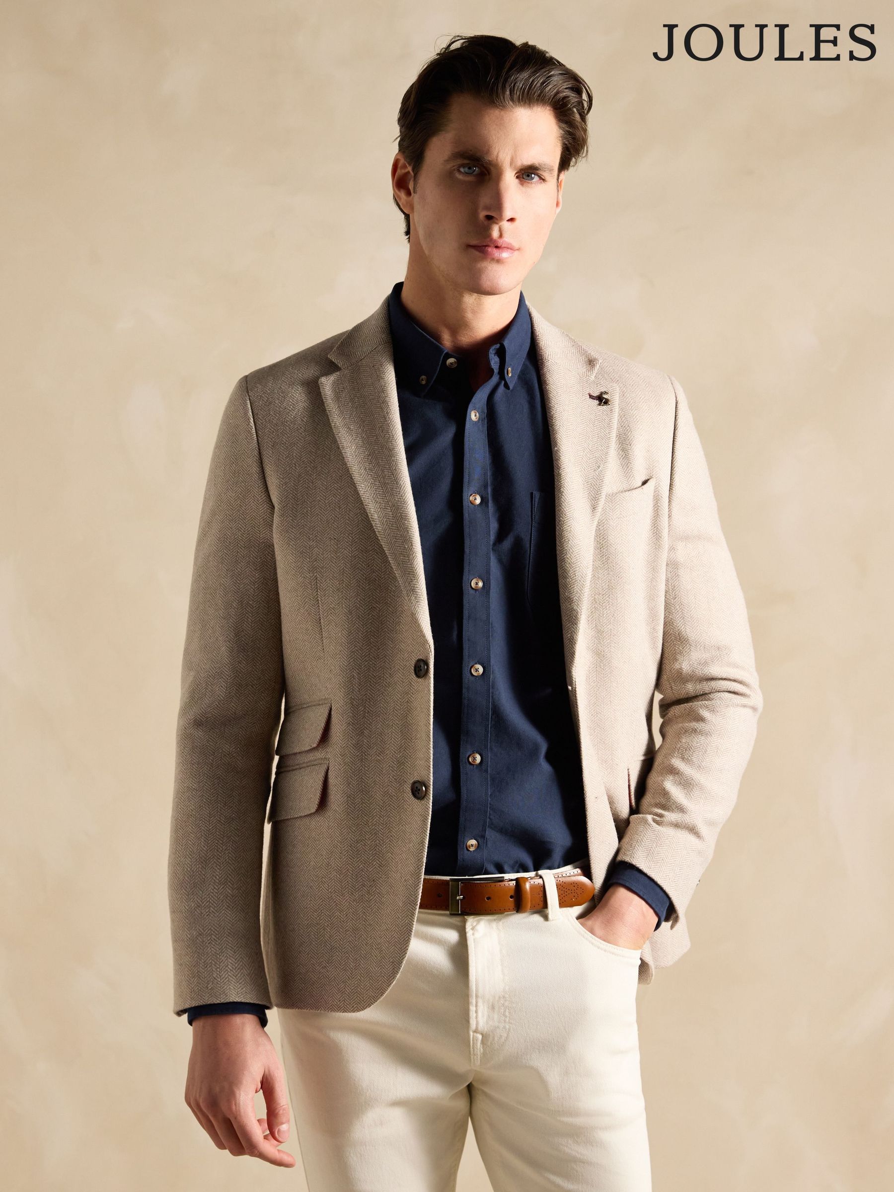 Oatmeal Herringbone Texture Slim Fit Blazer (M52015) | £170
