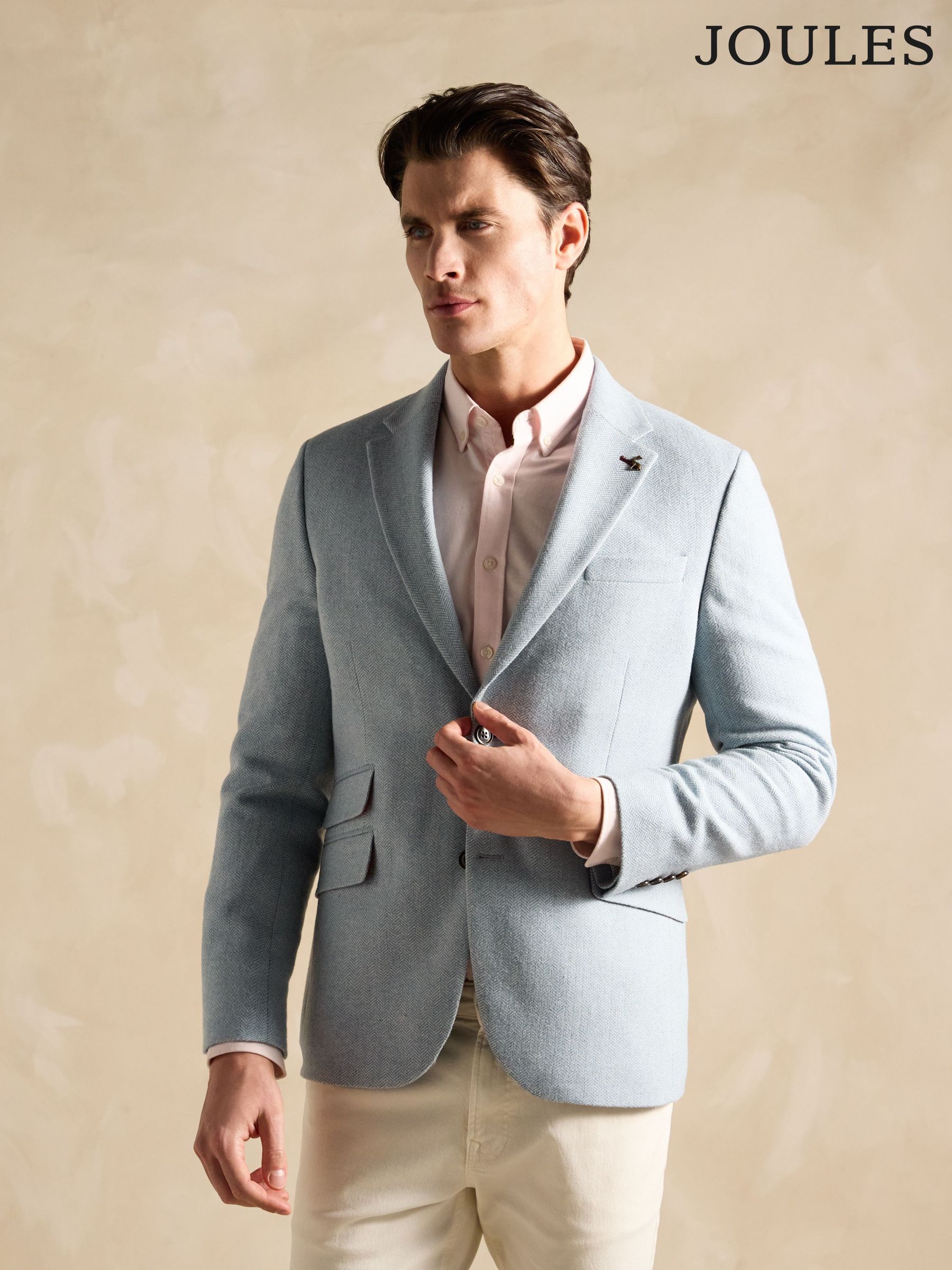 Light Blue Herringbone Texture Slim Fit Blazer (M52432) | £170