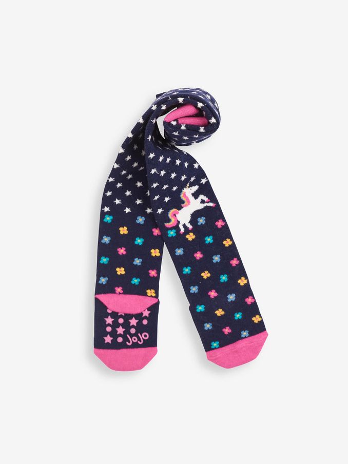 Navy Floral Cotton Rich Unicorn Knee Tights (M68230) | £5