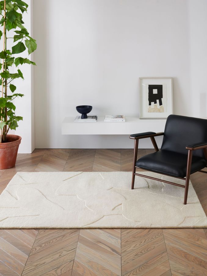 Jasper Conran London White Floral Leaf Wool Rug (MXG628) | £180 - £500