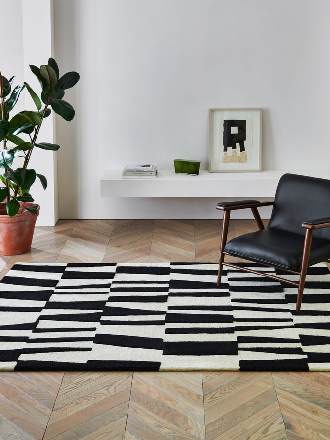 Jasper Conran London Black/White Papercut Carve Pile Wool Rug (MYG364) | £140 - £590