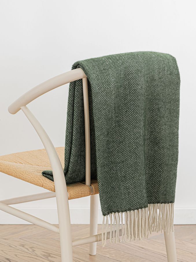 Jasper Conran London Green Lambswool Herringbone Throw (MZR346) | £125
