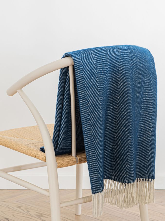 Jasper Conran London Blue Lambswool Herringbone Throw (MZY328) | £125