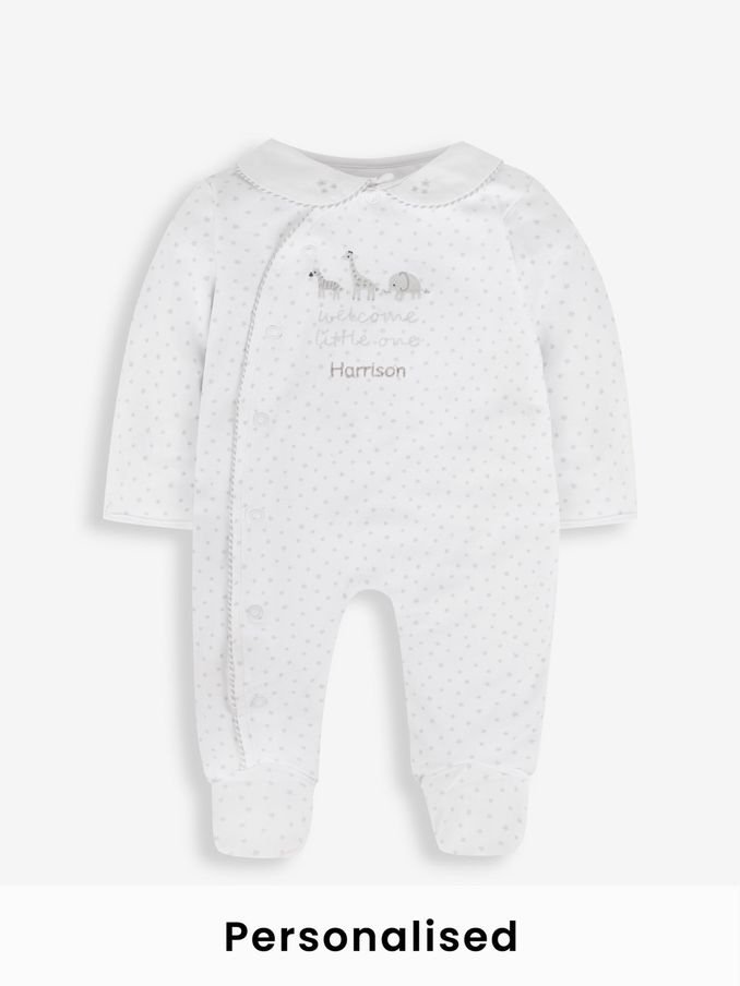 White Personalised Welcome Little One Sleepsuit (N00951) | £27