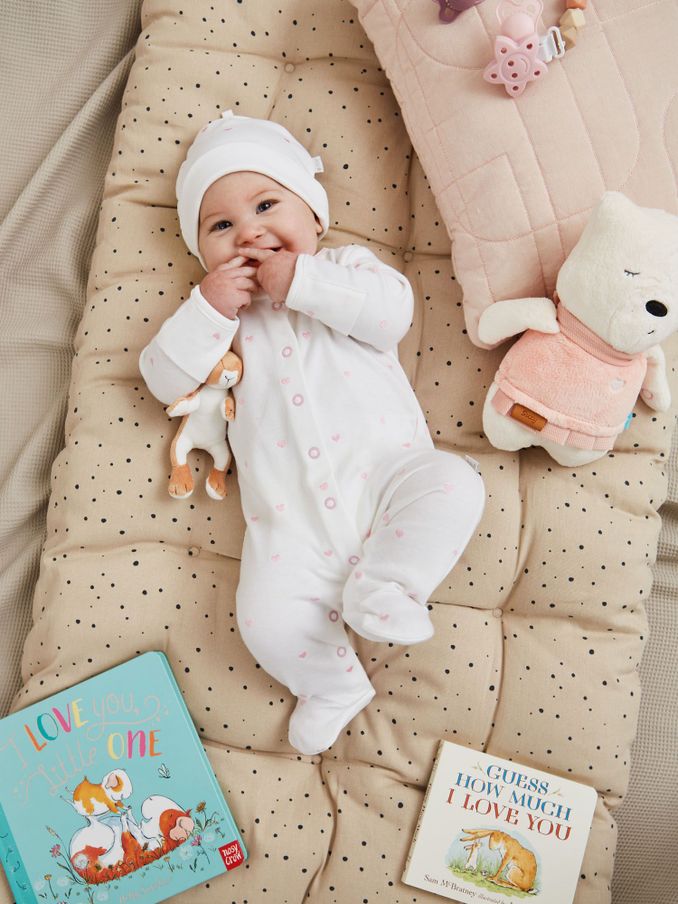 Pink Heart Personalised Embroidered Cotton Baby Sleepsuit (N00962) | £27