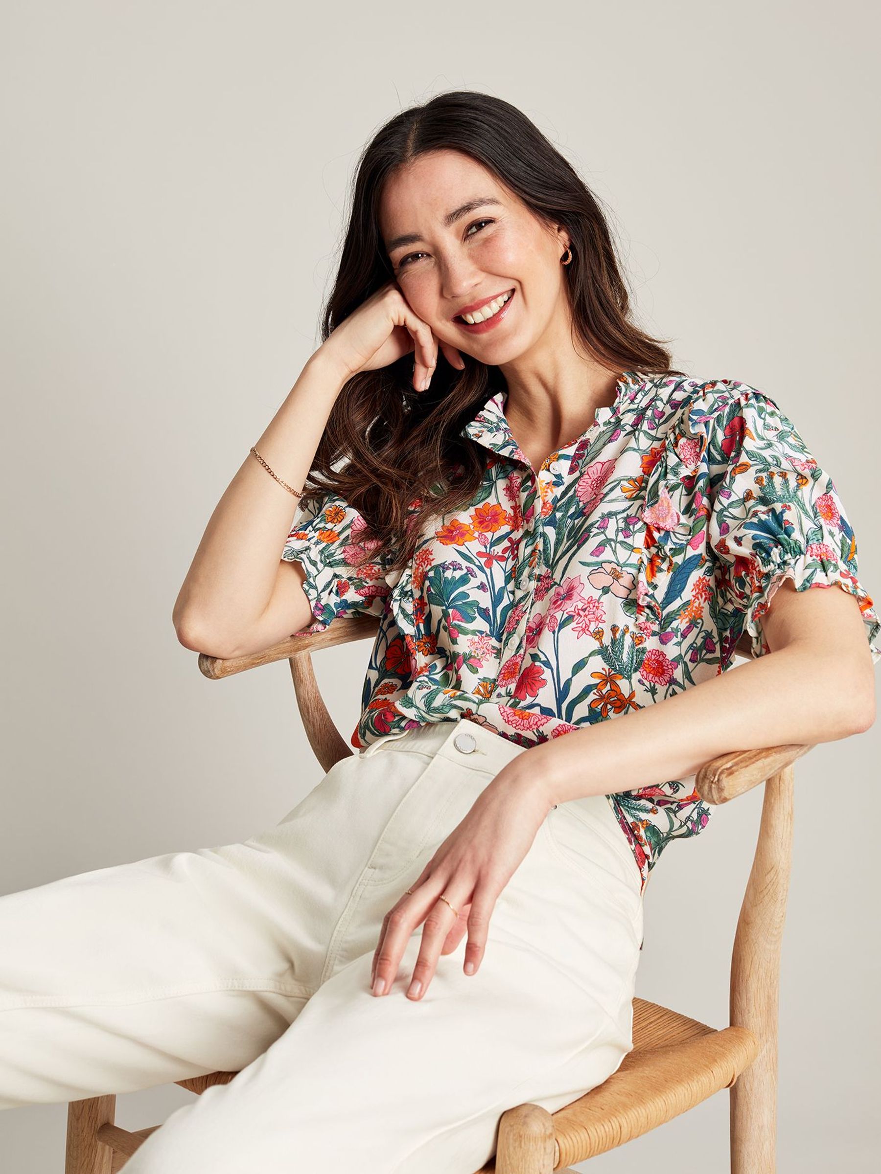 Arlie White Half Placket Frill Blouse (N01052) | £30