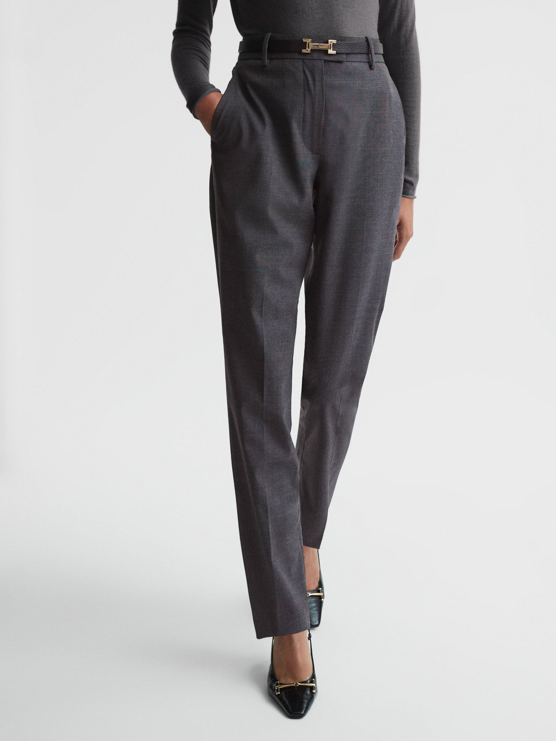 Petite Slim Fit Wool Blend Trousers in Grey Melange (N02020) | £50