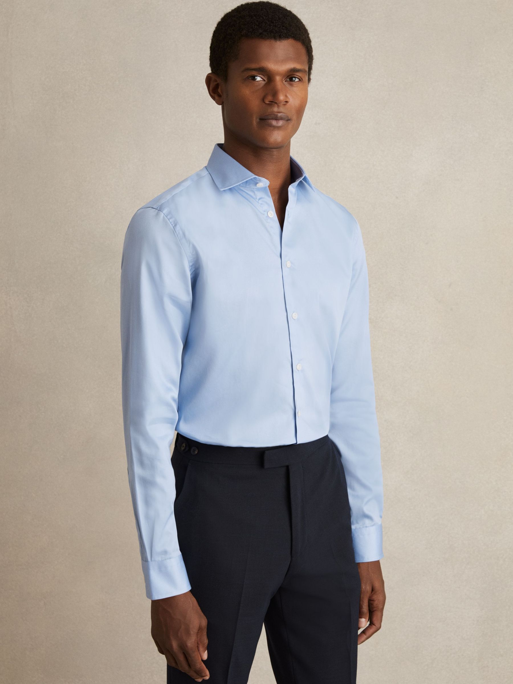 Cotton Sateen Shirt in Blue Stripe (N05134) | £58