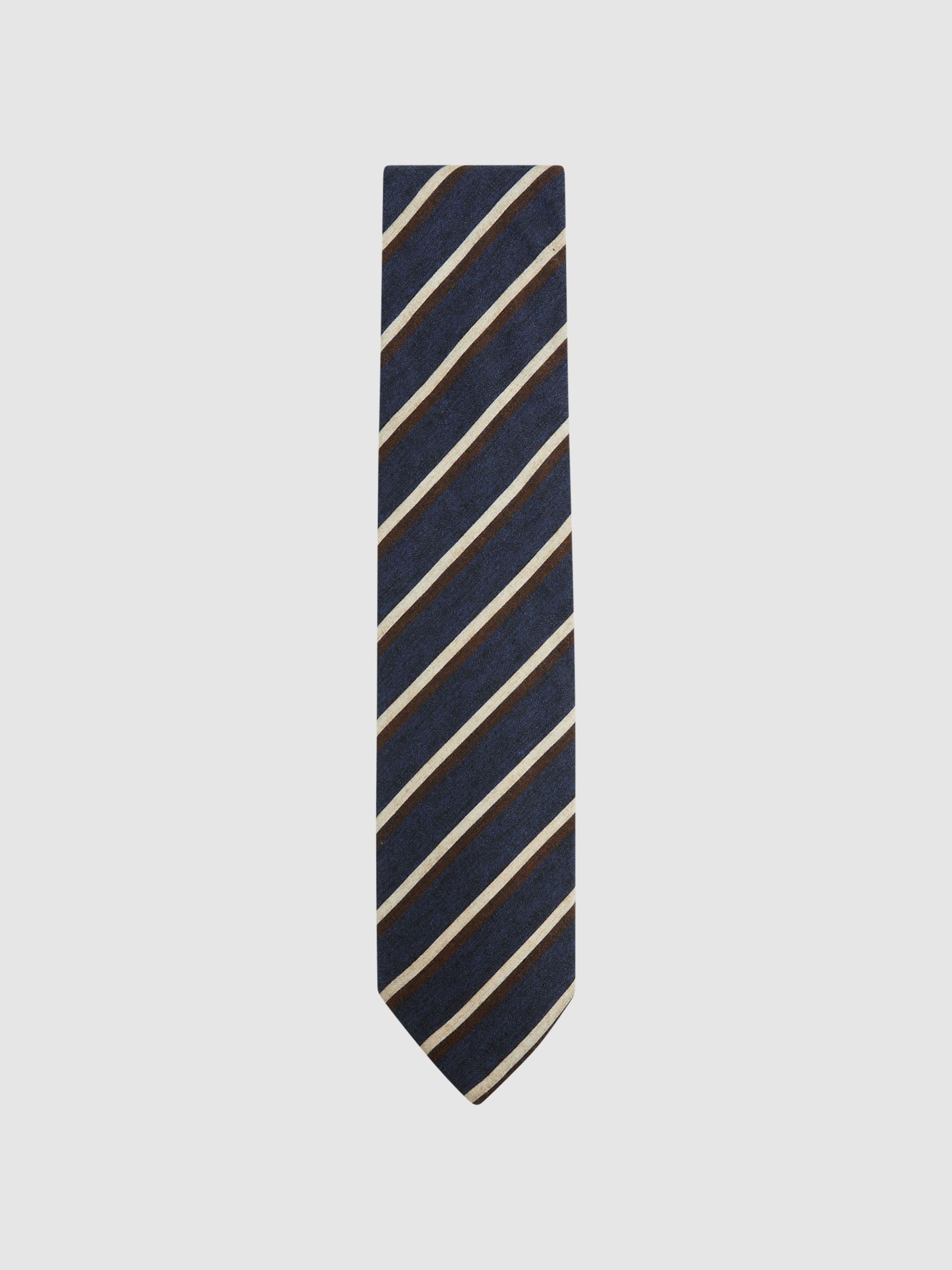 Wool-Cotton Striped Tie in Navy (N06906) | £15