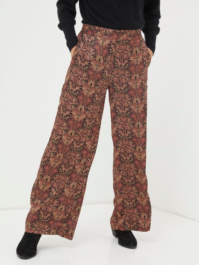 Black Art Floral Satin Printed Trousers (N09429) | £32