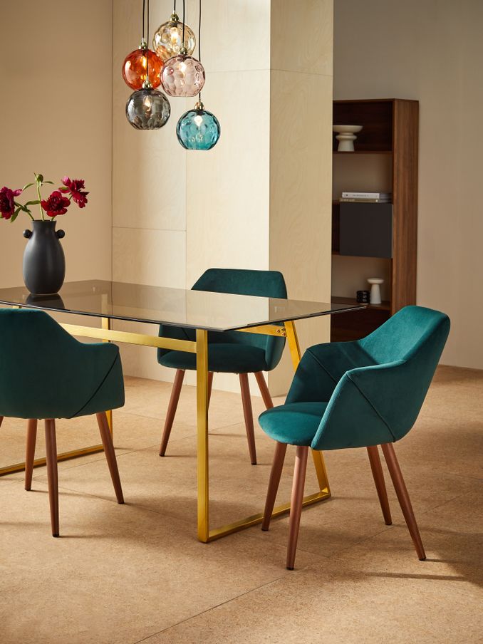 Set of 2 Lule Arm Dining Chairs in Pine Green and Walnut Legs (N13216) | £329
