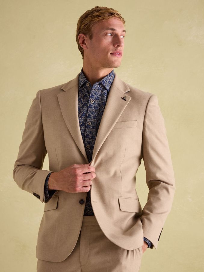 Tan Brown Slim Fit Flannel Suit Jacket (N20103) | £130