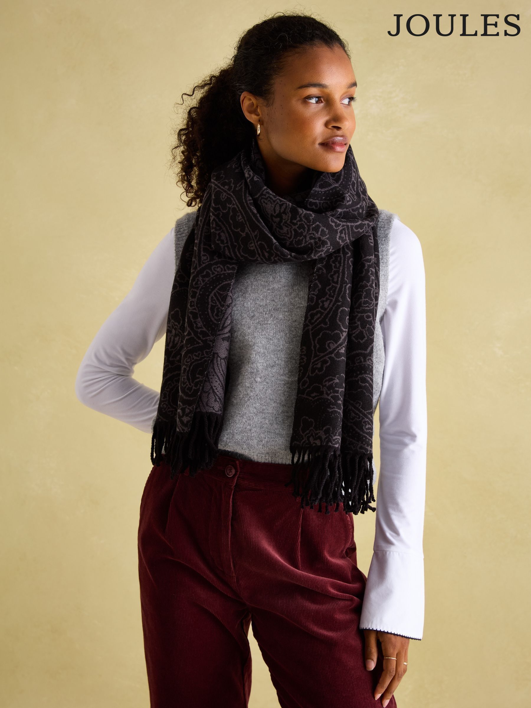 Elissa Black & Grey Double-Sided Jacquard Scarf (N21057) | £29.95