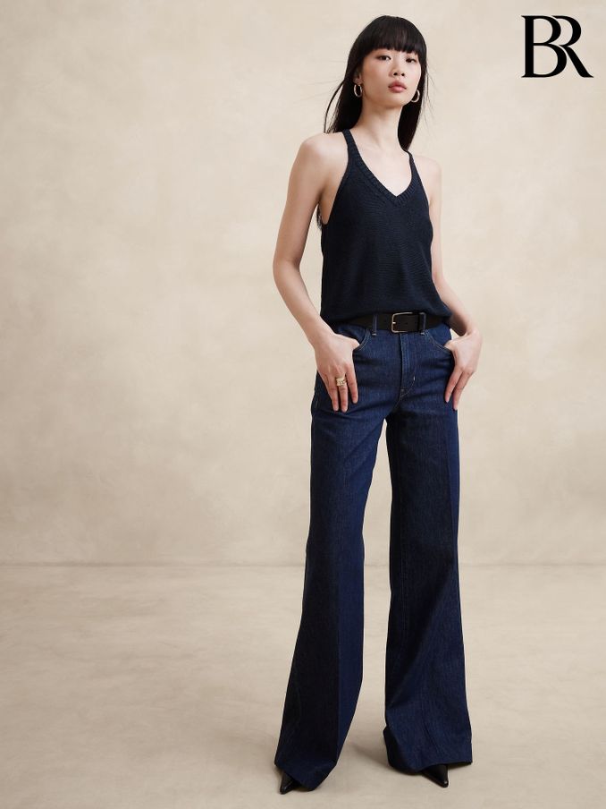 Banana Republic Navy/Blue Teia Linen Tank Top (N21555) | £18