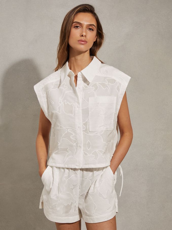 Cotton Embroidered Shirt in White (N21558) | £58
