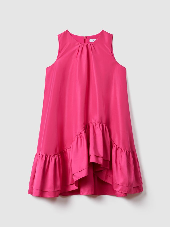 13-14 yrs Layered High-Low Dress in Bright Pink (N21652) | £34