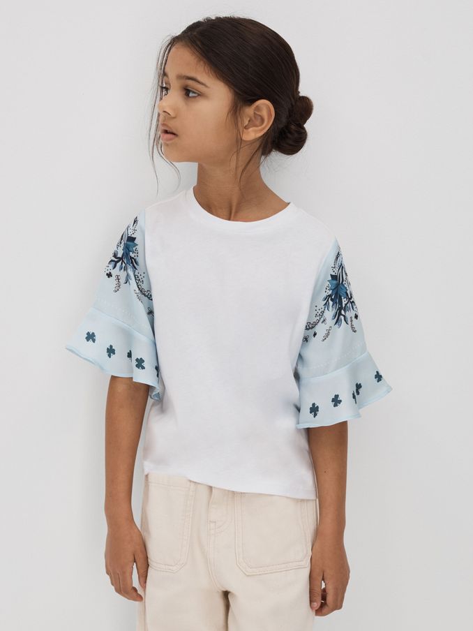 Teen Flute Sleeve Crew Neck T-Shirt in White (N21668) | £12