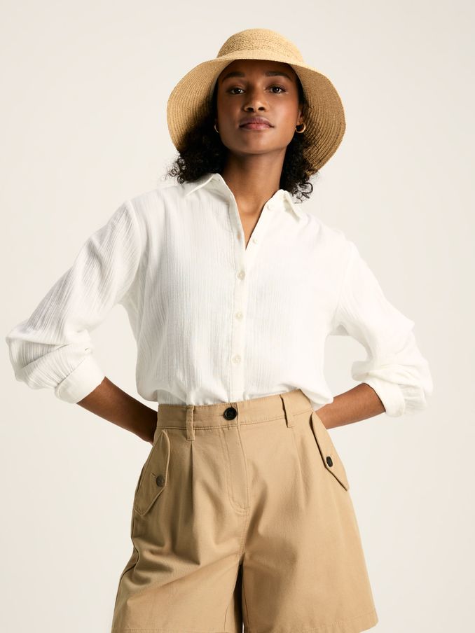 Nell White Button Through Cotton Shirt (N22191) | £22
