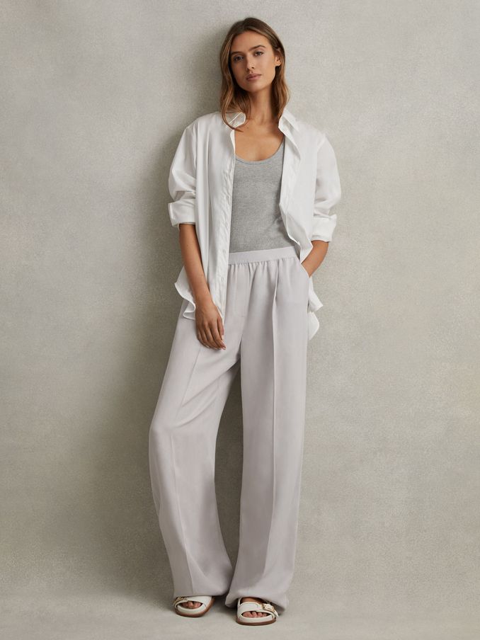 Lyocell-Linen Wide Leg Trousers in Light Blue (N22897) | £43