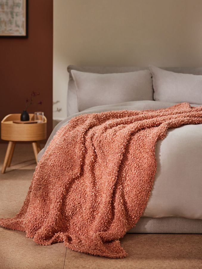 Agda Boucle Textured Throw in Peach Pink (N24191) | £45