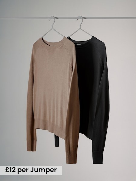 2 Pack Fine Knit Crew Neck Jumpers (N24793) | £26