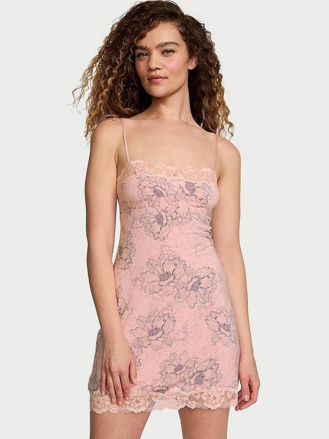 Pink Lily Floral Modal Straight Neck Slip Dress (N25107) | £24