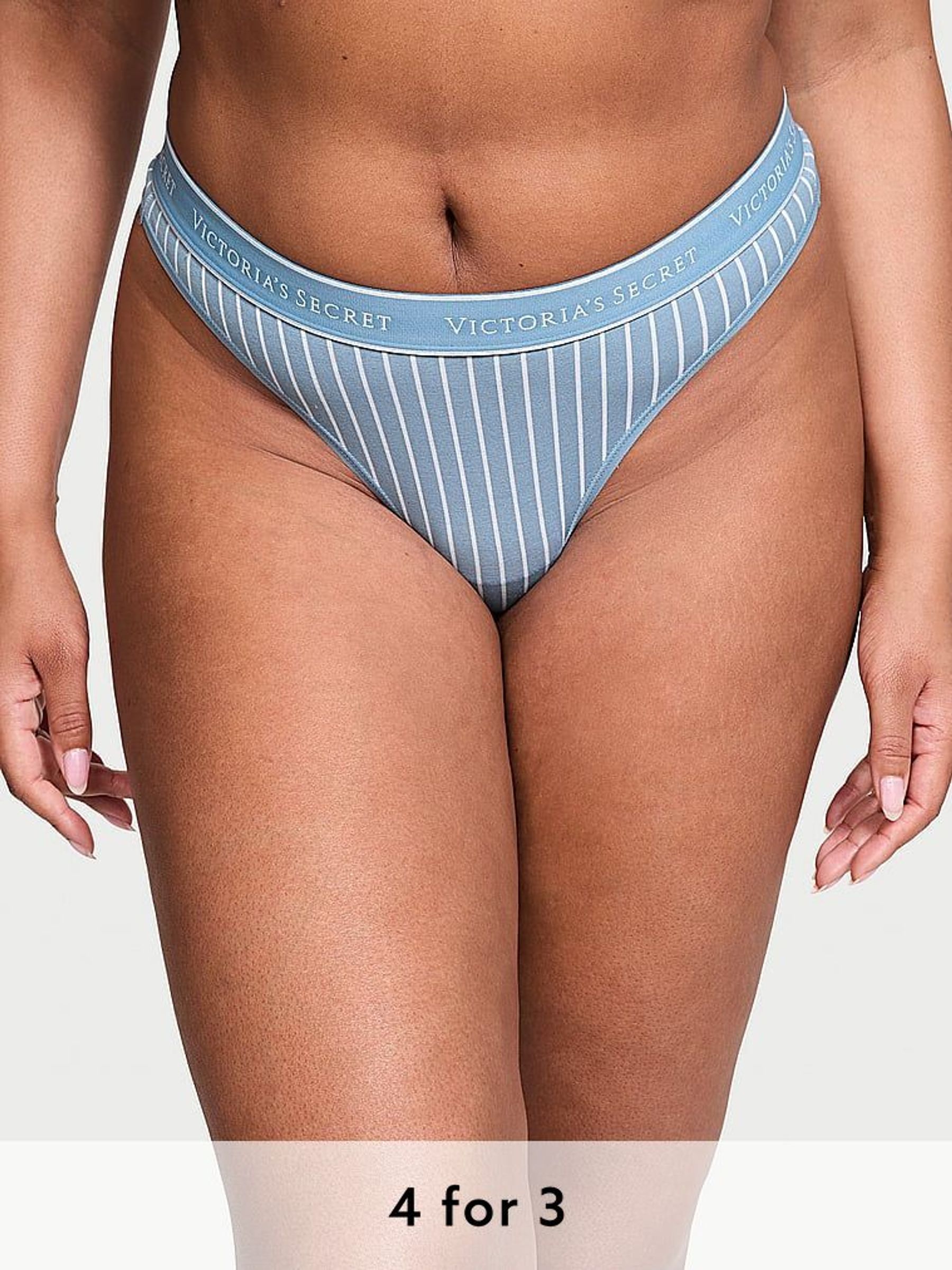 Faded Denim Blue Stripe Thong Knickers (N25120) | £9